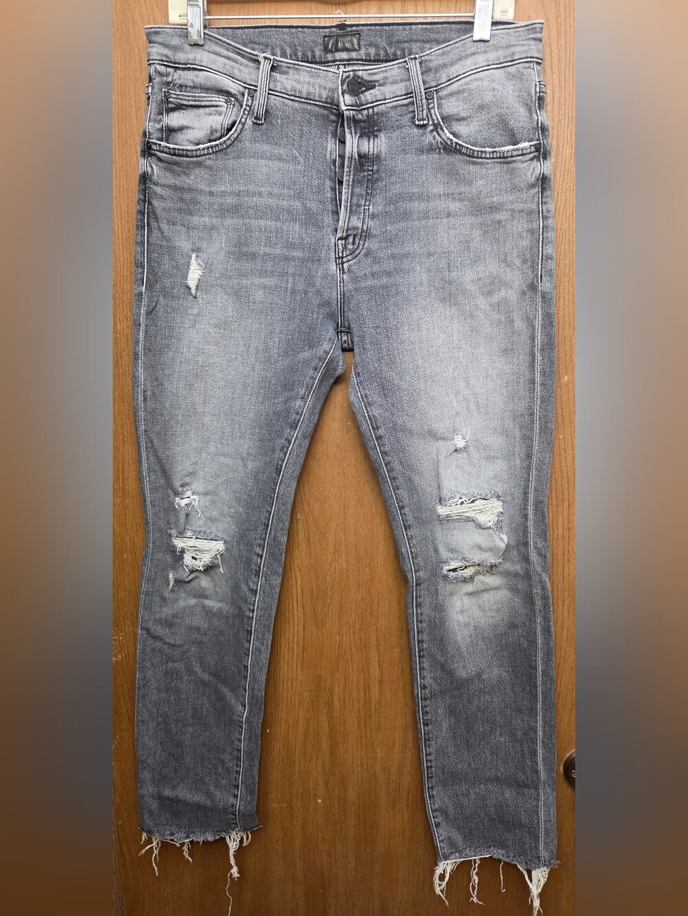 MOTHER Distressed Grey Ankle Crop Jeans